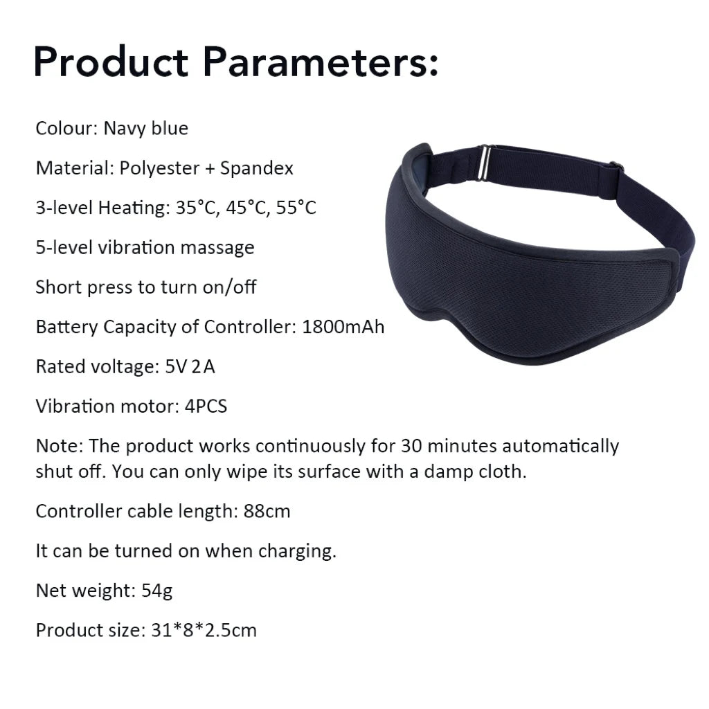 Electric Steam 3D Eye Massage Mask 3-Level Hot Compress Sleeping Mask with Eye Shades 5 Speeds Vibration for Relaxation