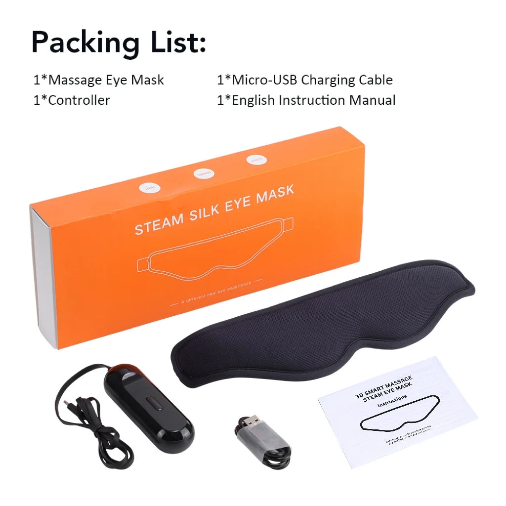 Electric Steam 3D Eye Massage Mask 3-Level Hot Compress Sleeping Mask with Eye Shades 5 Speeds Vibration for Relaxation