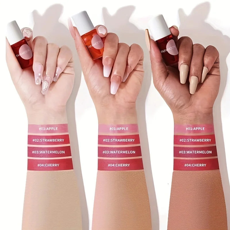 4-Color Fruity Lip Tint – Moisturizing, Waterproof, High-Pigment, Long-Lasting Gloss