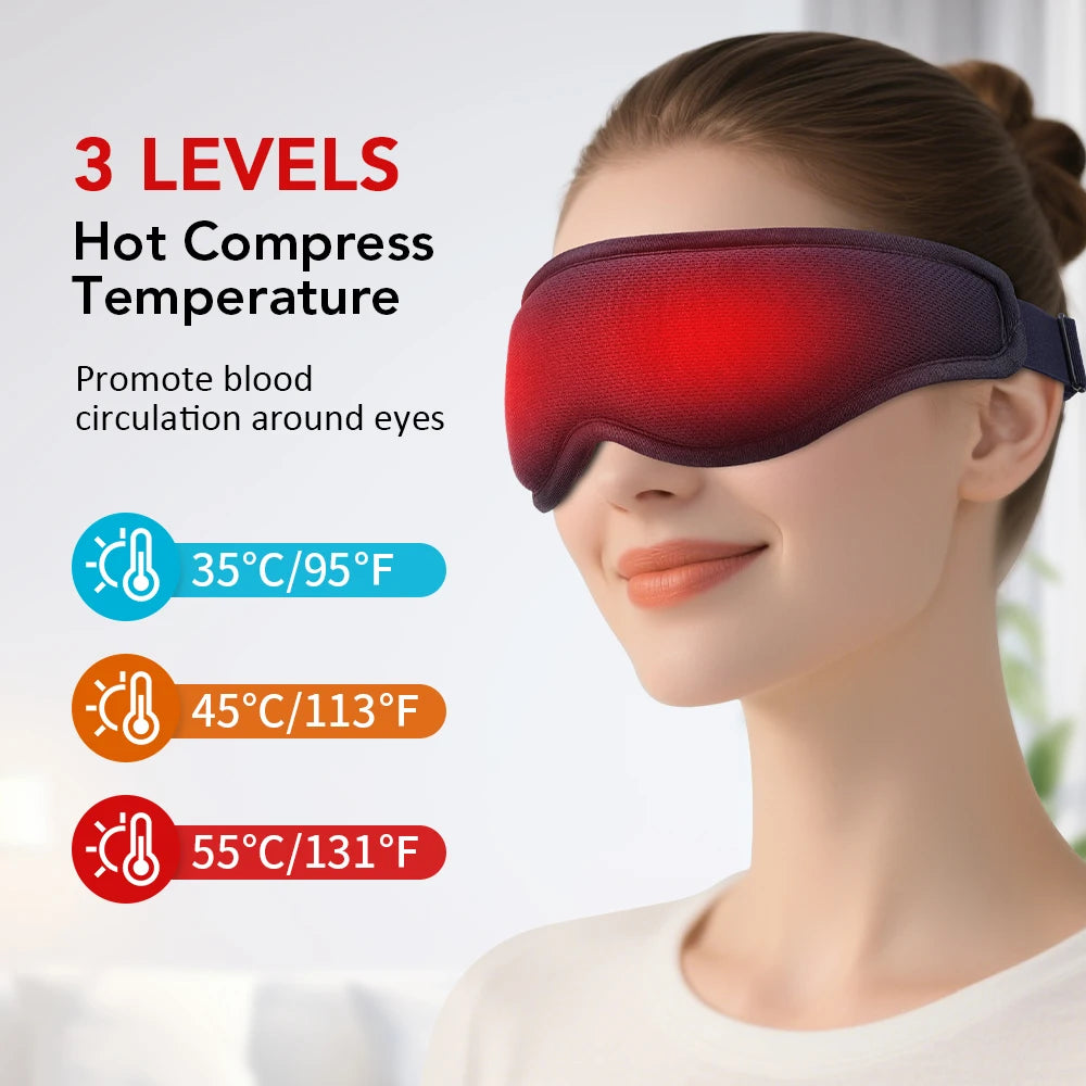 Electric Steam 3D Eye Massage Mask 3-Level Hot Compress Sleeping Mask with Eye Shades 5 Speeds Vibration for Relaxation