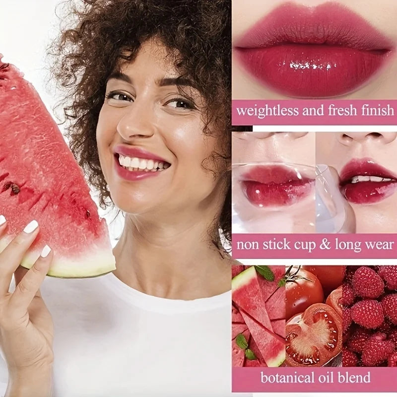 4-Color Fruity Lip Tint – Moisturizing, Waterproof, High-Pigment, Long-Lasting Gloss