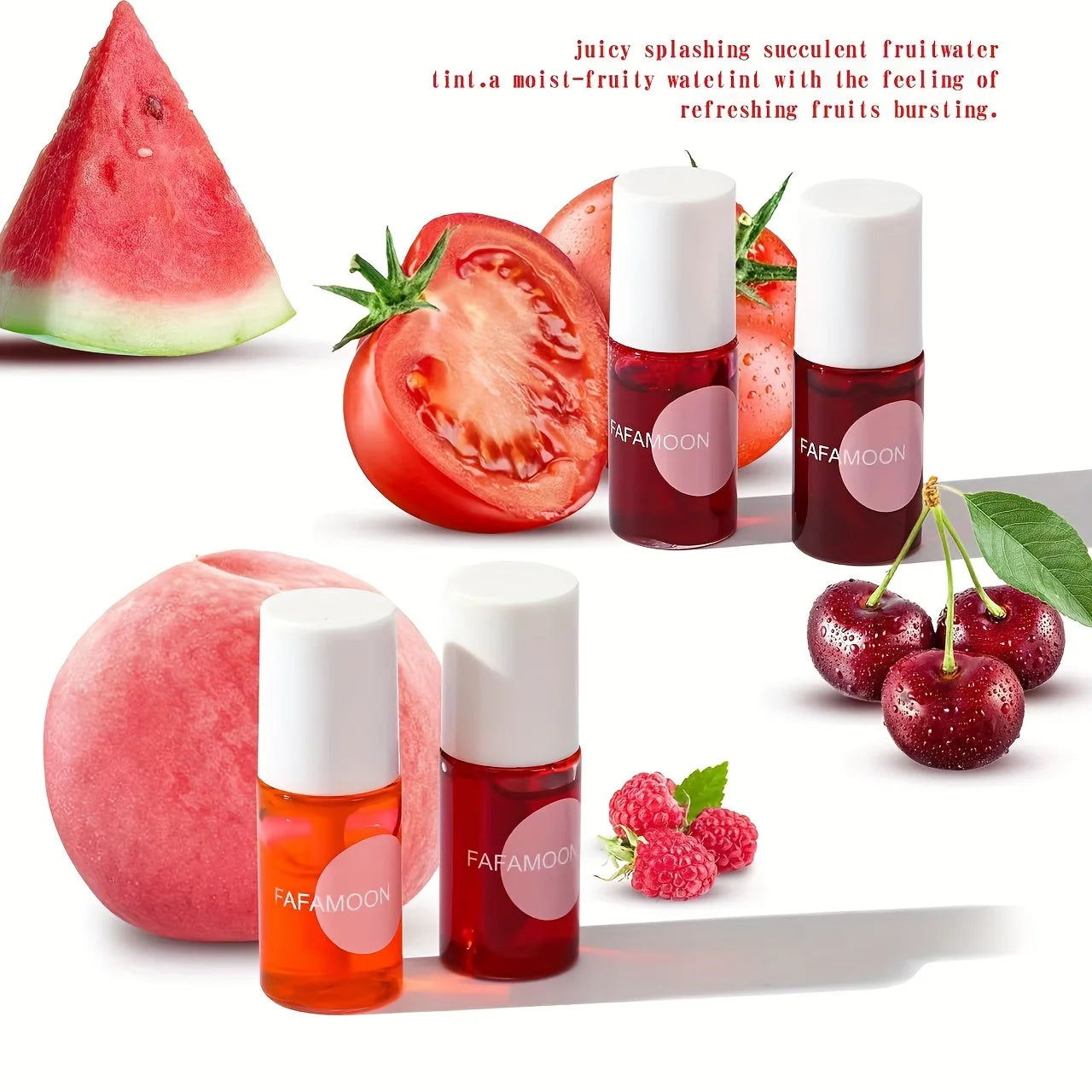 4-Color Fruity Lip Tint – Moisturizing, Waterproof, High-Pigment, Long-Lasting Gloss