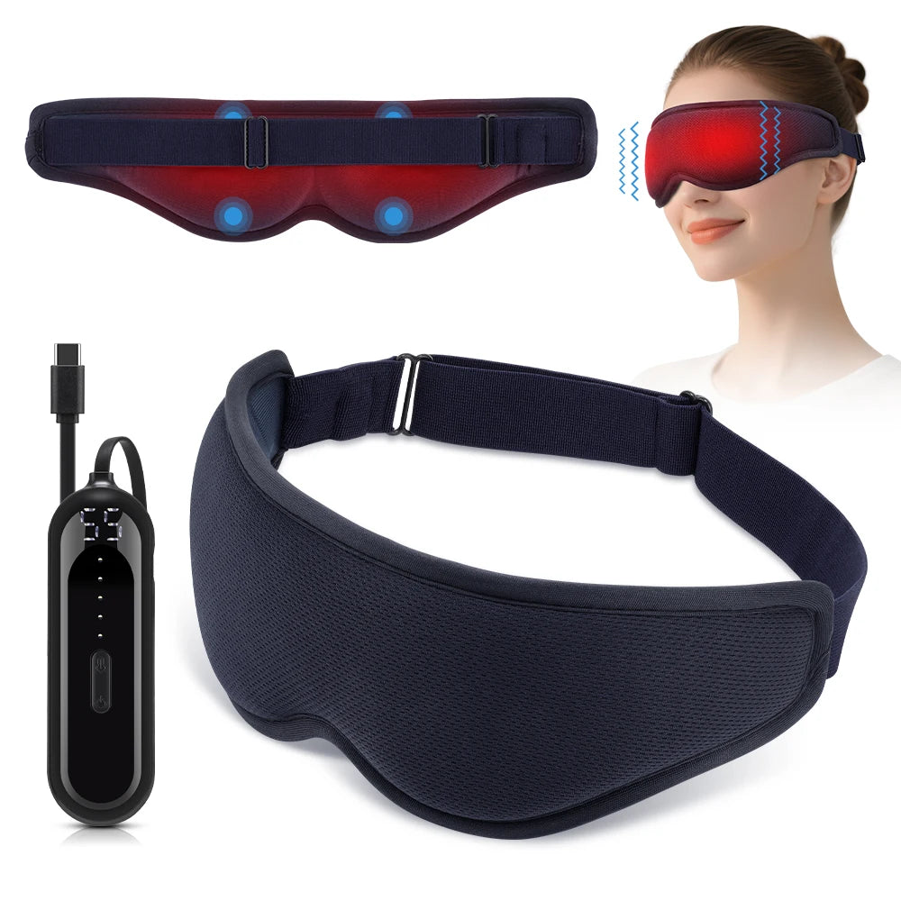 Electric Steam 3D Eye Massage Mask 3-Level Hot Compress Sleeping Mask with Eye Shades 5 Speeds Vibration for Relaxation