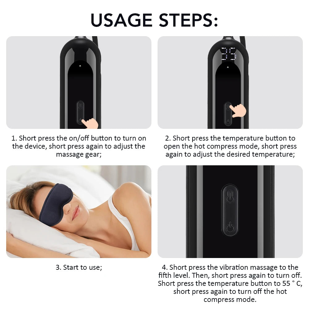 Electric Steam 3D Eye Massage Mask 3-Level Hot Compress Sleeping Mask with Eye Shades 5 Speeds Vibration for Relaxation