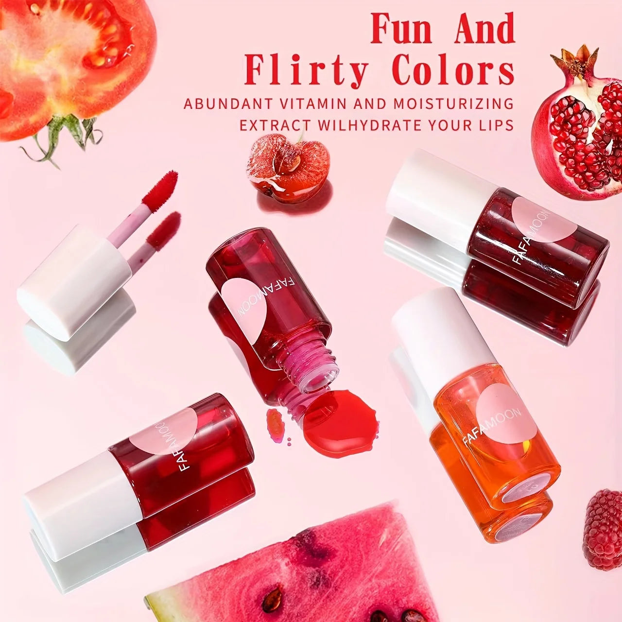 4-Color Fruity Lip Tint – Moisturizing, Waterproof, High-Pigment, Long-Lasting Gloss