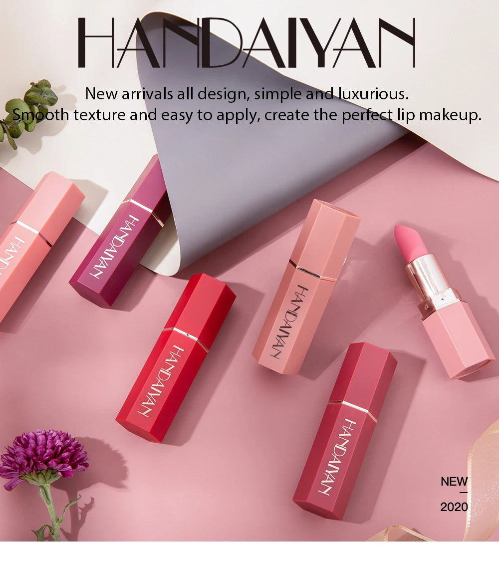 6-Color Matte Lipstick – Long-Lasting, Waterproof, Smudge-Proof Velvet Finish