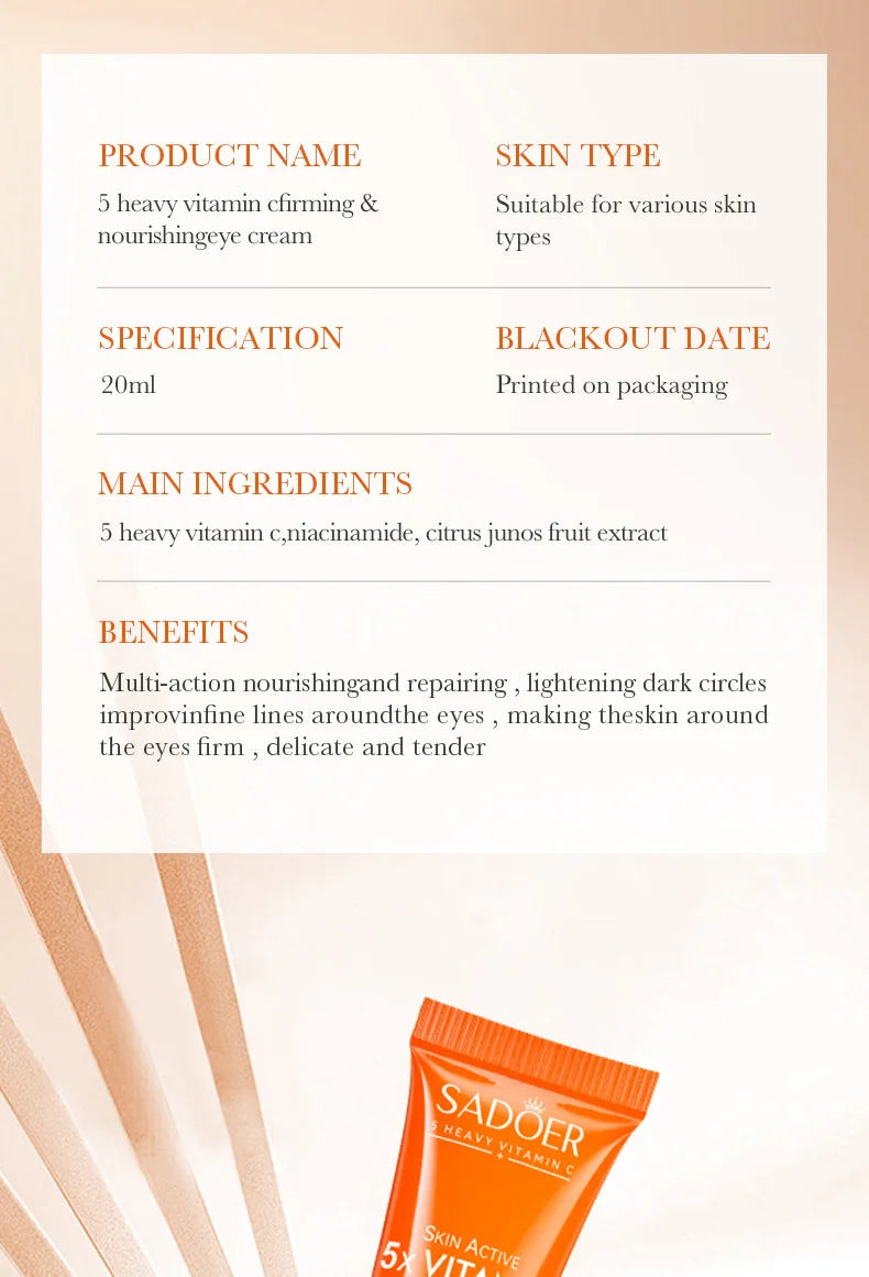 SADOER Vitamin C Eye Cream – Brightening, Anti-Dark Circles & Eye Bag Remover, Moisturizing
