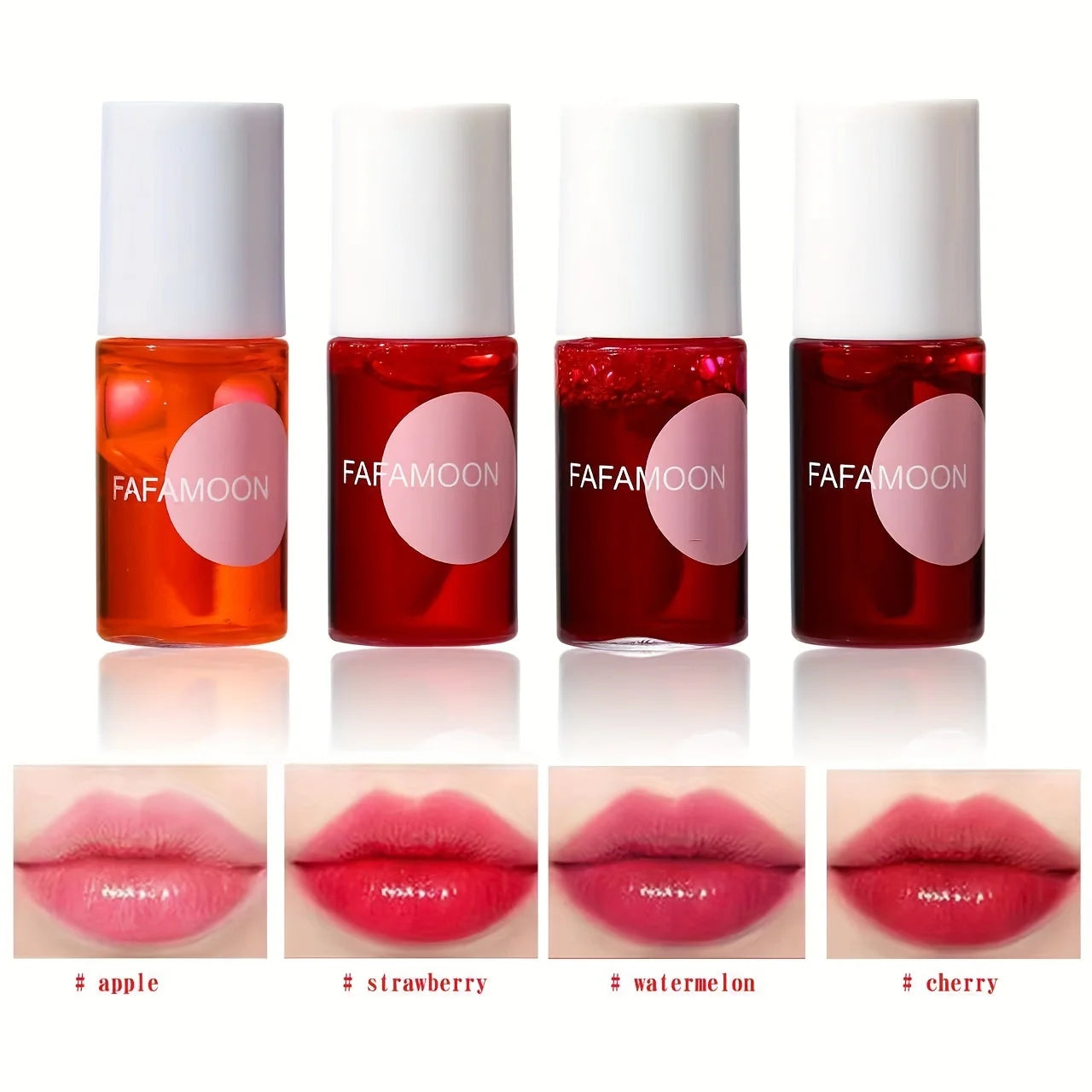 4-Color Fruity Lip Tint – Moisturizing, Waterproof, High-Pigment, Long-Lasting Gloss
