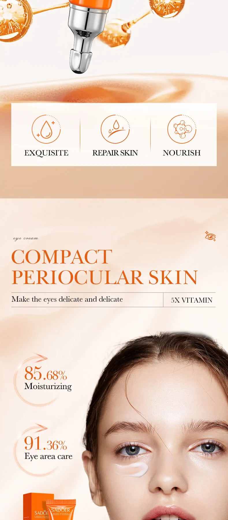 SADOER Vitamin C Eye Cream – Brightening, Anti-Dark Circles & Eye Bag Remover, Moisturizing