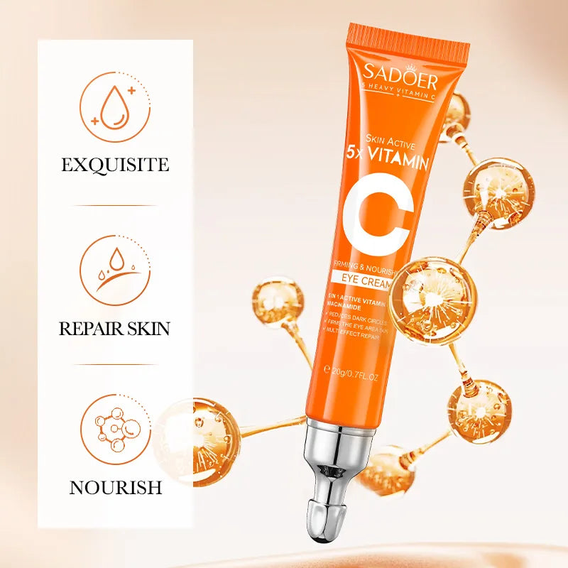 SADOER Vitamin C Eye Cream – Brightening, Anti-Dark Circles & Eye Bag Remover, Moisturizing