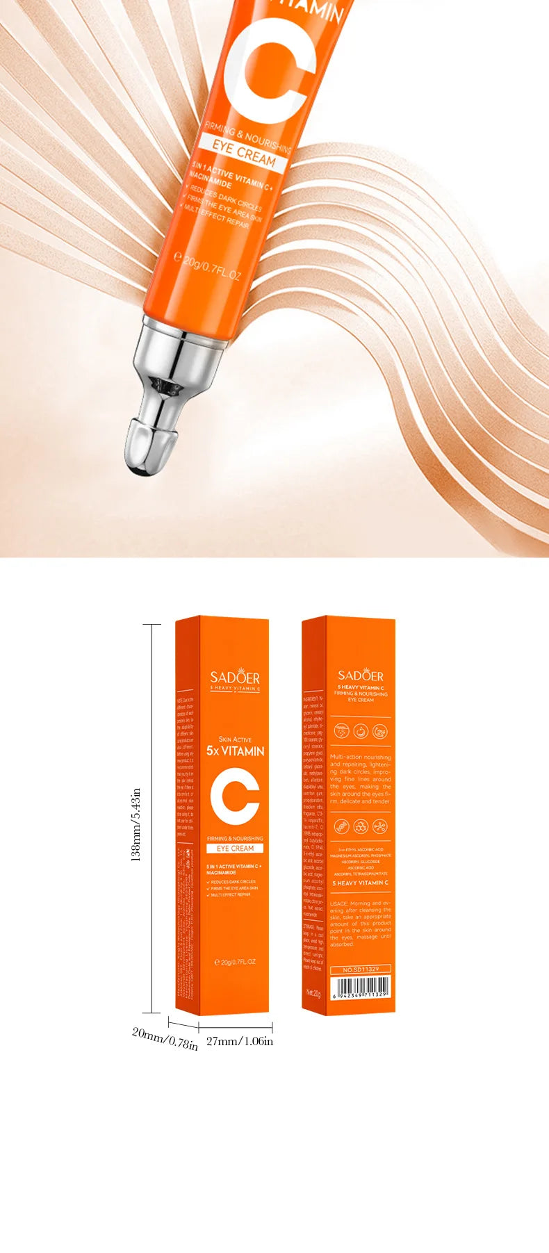 SADOER Vitamin C Eye Cream – Brightening, Anti-Dark Circles & Eye Bag Remover, Moisturizing