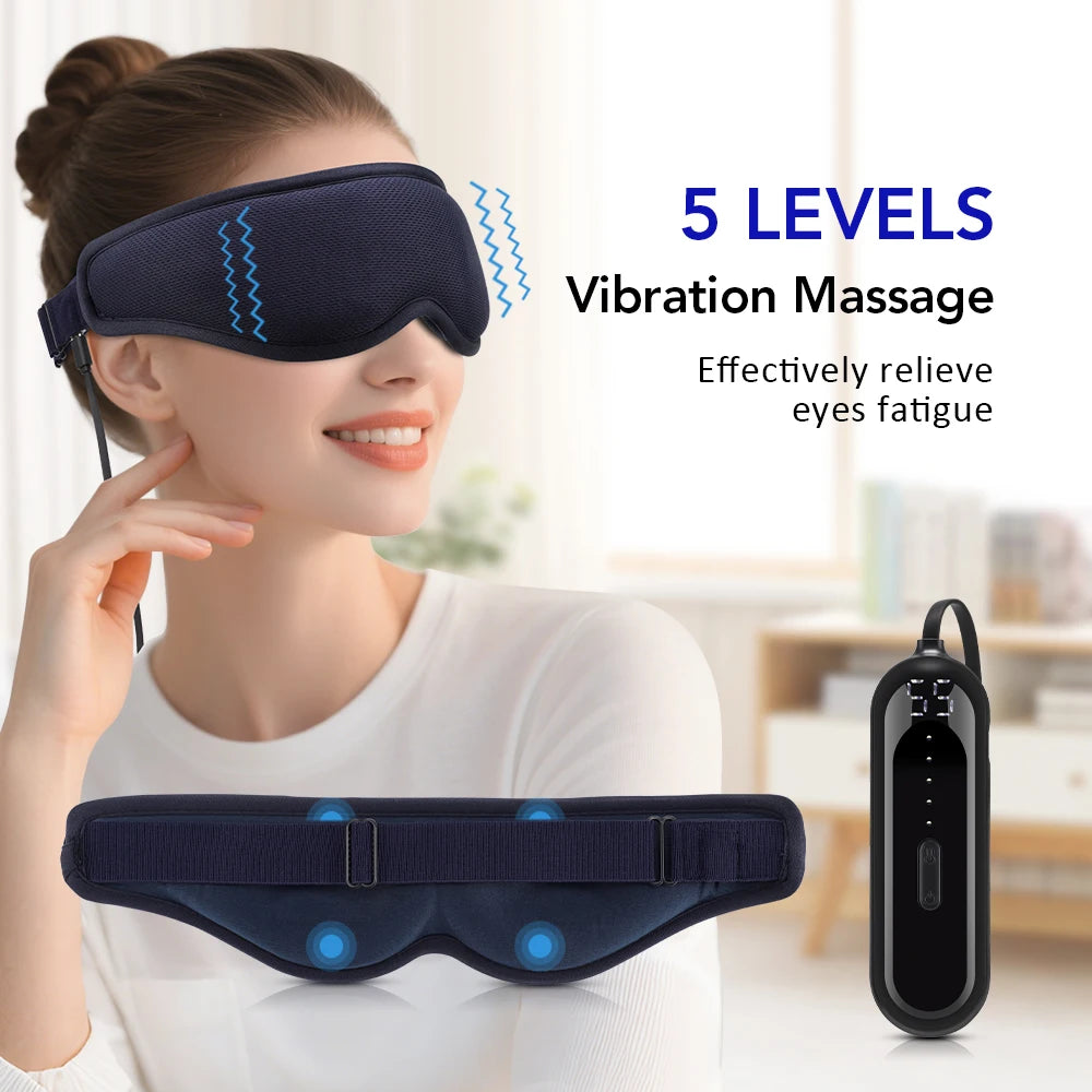 Electric Steam 3D Eye Massage Mask 3-Level Hot Compress Sleeping Mask with Eye Shades 5 Speeds Vibration for Relaxation